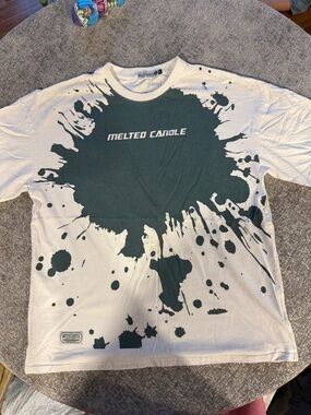 Men's White T-Shirt with Dark Green Splash Graphic